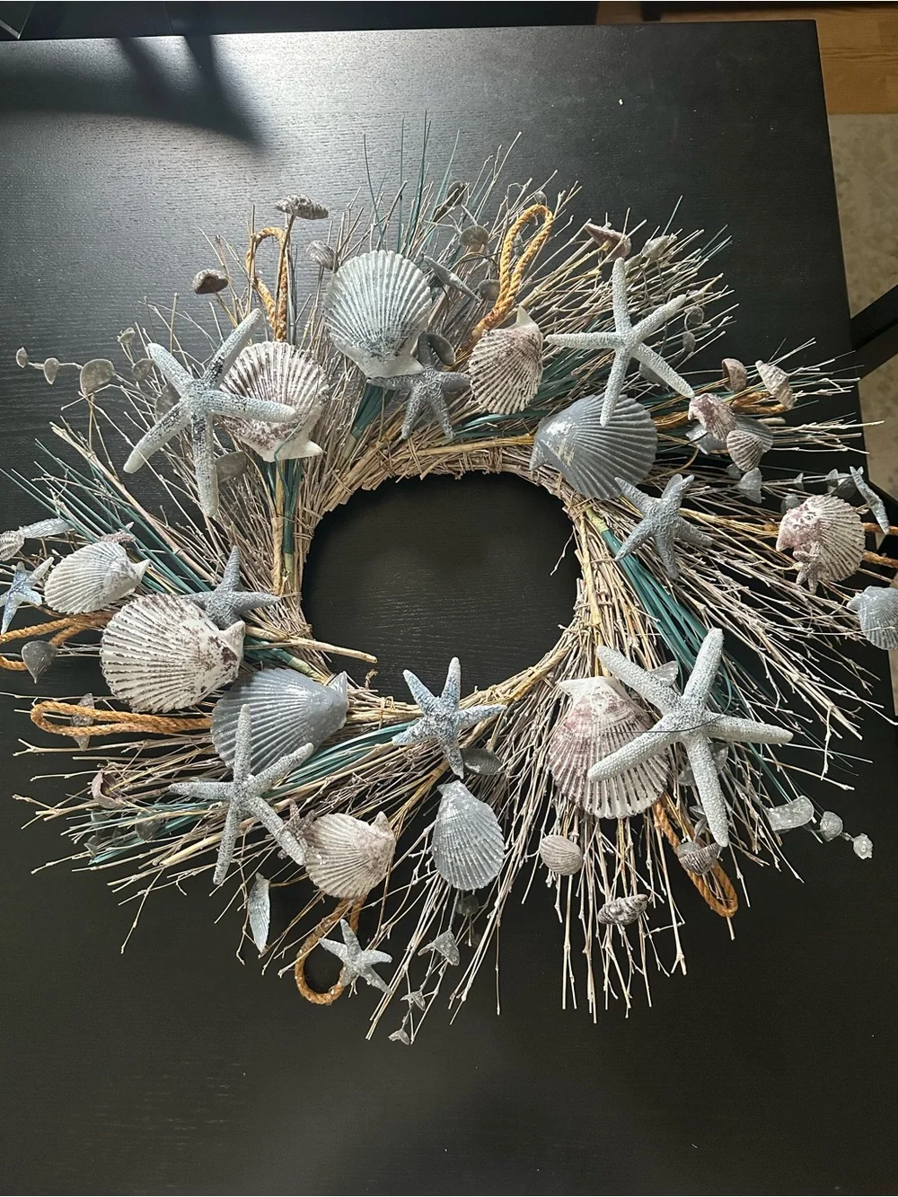 Coastal Starfish & Shell Holiday Wreath - Blue/White